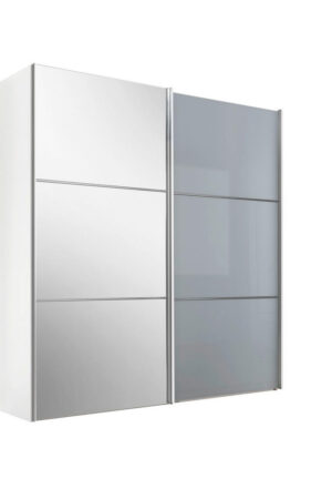 Šatní skříň se zrcadlem v bílé a světle šedé barvě