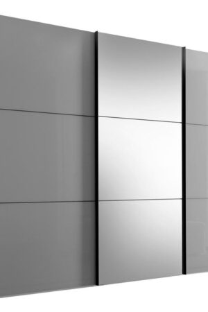 Bílá skříň s posuvnými dveřmi a světle šedým sklem