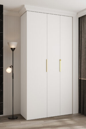 Šatní skříň Como 4 s bílým korpusem a zlatými úchyty