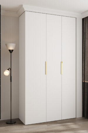 Šatní skříň Como 4 v bílé barvě se zlatými úchyty