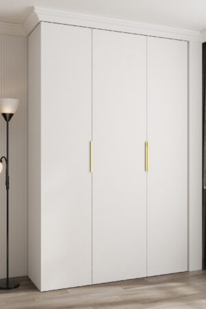 Šatní skříň Como 4 s bílým korpusem a zlatými úchyty