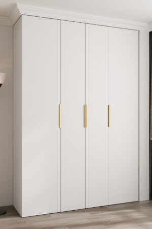 Šatní skříň Como 4 s bílým korpusem a zlatými úchyty
