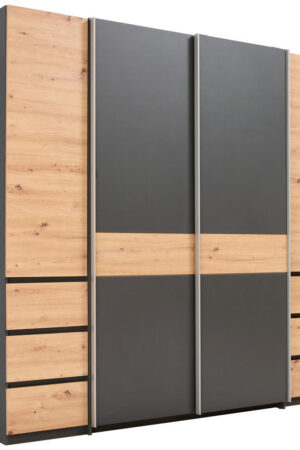 Šatní skříň Carryhome v dekoru grafitu a dubu artisan