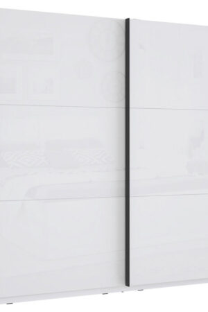 Bílá skříň s posuvnými dveřmi a lesklým povrchem