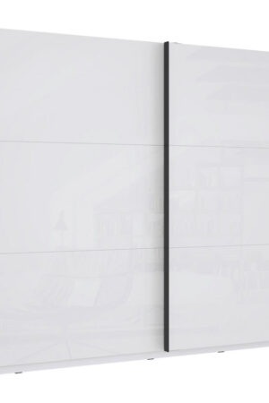 Bílá skříň s posuvnými dveřmi a lesklým povrchem