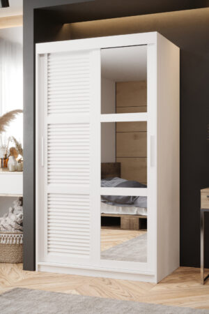 Šatní skříň Abi Zaluzja 2 s bílými posuvnými dveřmi a zrcadlem