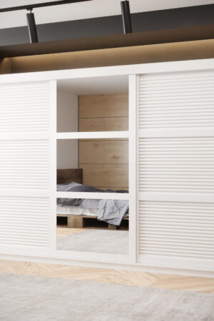 Šatní skříň Abi Zaluzja 2 s bílými posuvnými dveřmi a zrcadlem