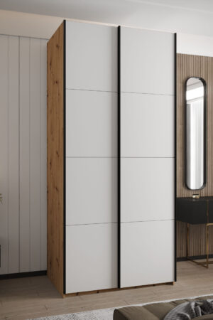 Šatní skříň Lux 1 s bílým korpusem a dubovými dveřmi