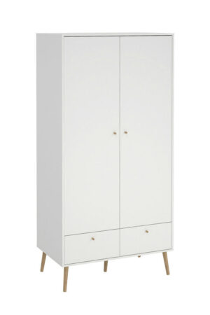 Bílá šatní skříň s otočnými dveřmi a zásuvkami