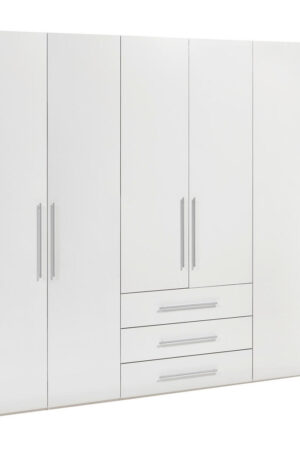 Šatní skříň Xora s otočnými dveřmi v lesklé bílé barvě