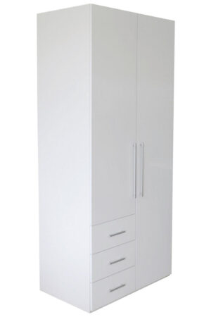 Bílá šatní skříň s otočnými dveřmi a šuplíky