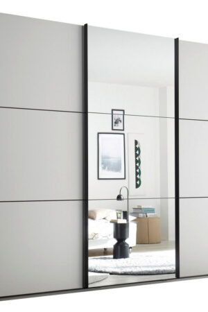 Šatní skříň se zrcadlem antracitová bílá 270x225,5x61,4 cm