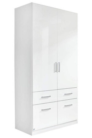 Bílá šatní skříň s otočnými dveřmi a lesklým povrchem