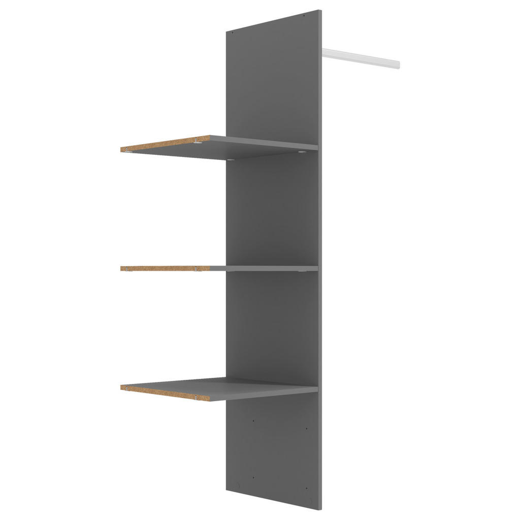 Vnitřní členění Xora v šedé barvě pro skříně.