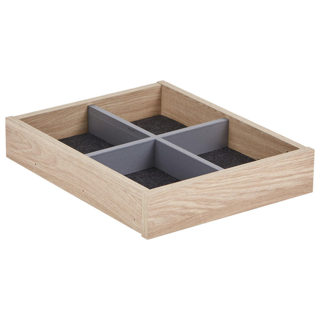 Praktická zásuvka v barvě dubu o rozměrech 46,8/8,1/37,5 cm