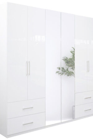 Bílá šatní skříň Boxxx s vysokým leskem a zrcadlem