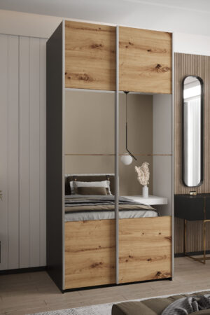 Šatní skříň Lux 4 v bílé barvě s dubovými dveřmi