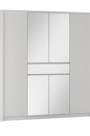 Bílá šatní skříň Split s zrcadlem a policemi