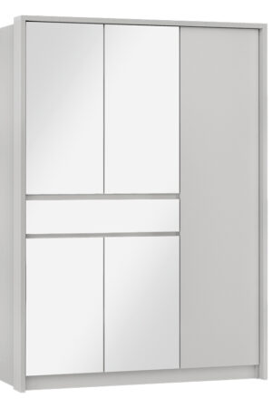 Bílá šatní skříň Split s rozděleným zrcadlem