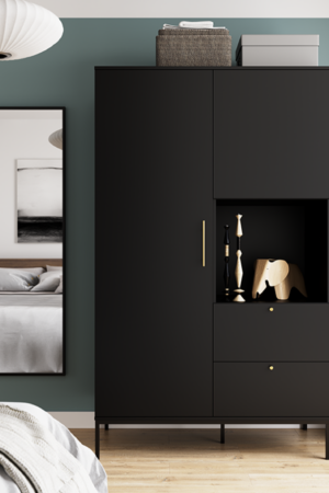 Šatní skříň Lanzzi 120 černá s dubovými dveřmi