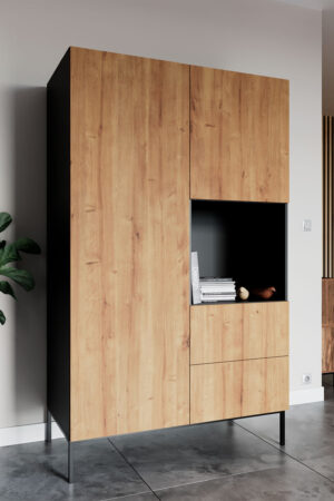 Šatní skříň Lanzzi 120 černá s dubovými dveřmi