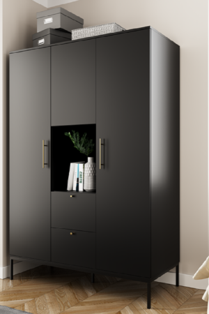 Šatní skříň Lanzzi 135 v černé barvě s dveřmi Dub-Artisan