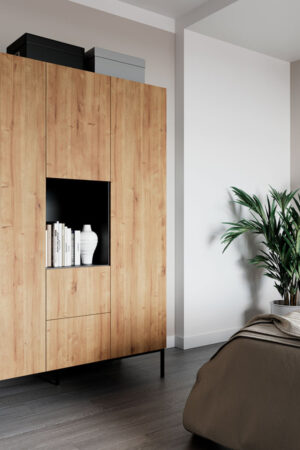 Šatní skříň Lanzzi 135 v černé barvě s dveřmi Dub-Artisan