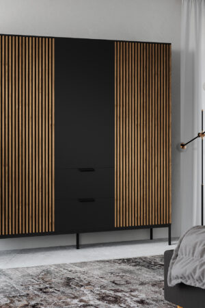 Šatní skříň Meorati v černé a dub artisan