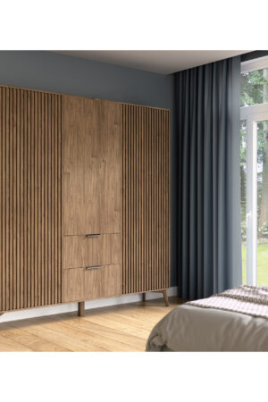 Šatní skříň Entsian v odstínu dub artisan s dřevotřískovými lamelami