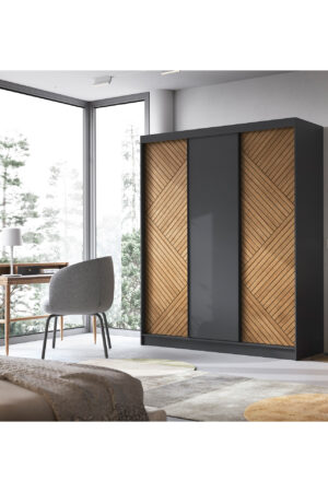 Šatní skříň Marrphy III v černé barvě s dubovými dveřmi