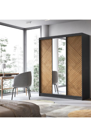 Šatní skříň Marrphy III v černé barvě s dubovými dveřmi