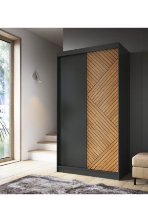 Šatní skříň Marrphy II v černé barvě se dubovými dveřmi