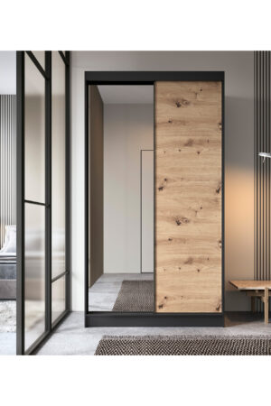 Šatní skříň Esville II černá s zrcadlem