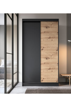 Šatní skříň Esville II černá s zrcadlem