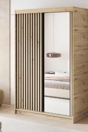 Šatní skříň Emerio II s dubovým korpusem a zrcadlem