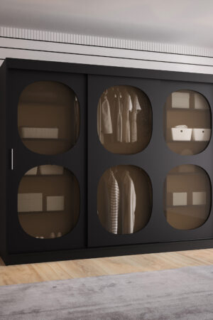 Šatní skříň Abi Bahrajn 2 s černými posuvnými dveřmi