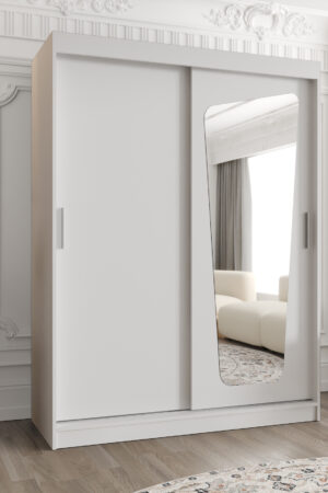 Šatní skříň Abi Moka s bílými posuvnými dveřmi a zrcadlem