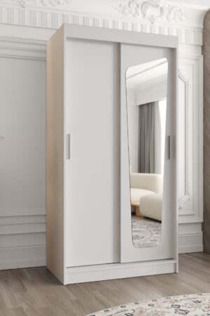 Šatní skříň Abi Moka bílá s posuvnými dveřmi a zrcadlem