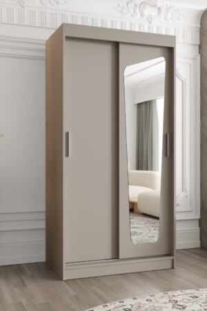 Šatní skříň Abi Moka bílá s posuvnými dveřmi a zrcadlem