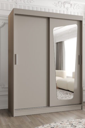 Šatní skříň Abi Moka s posuvnými dveřmi a zrcadlem.