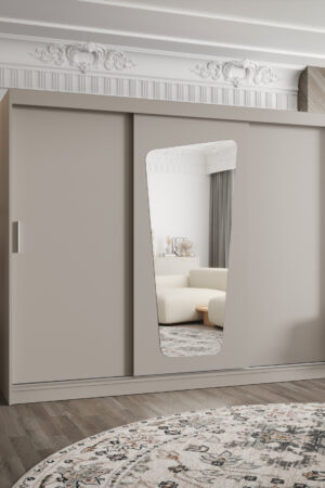 Šatní skříň Abi Moka v kašmírové barvě s posuvnými dveřmi.