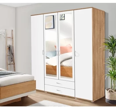 4-dveřová šatní skříň Twin v dubu Sonoma a bílé barvě