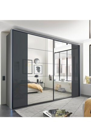 Skříň s posuvnými dveřmi v antracitové barvě, 323/240/68 cm