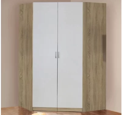 Rohová šatní skříň Bremen v dub sonoma a bílé barvě