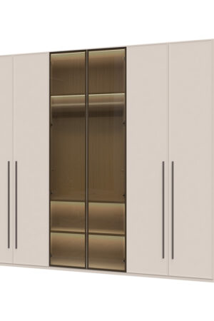 Sestava skříní OPERA se skleněnými dveřmi a hliníkovým rámem