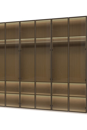 Sestava skříní OPERA s hliníkovým rámem a skleněnými dveřmi