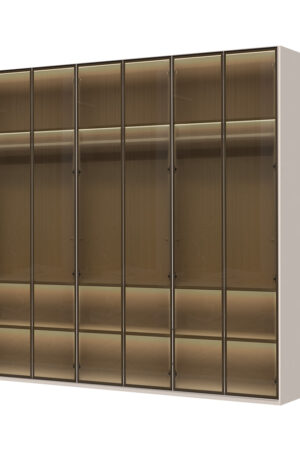 Sestava skříní OPERA s hliníkovým rámem a skleněnými dveřmi