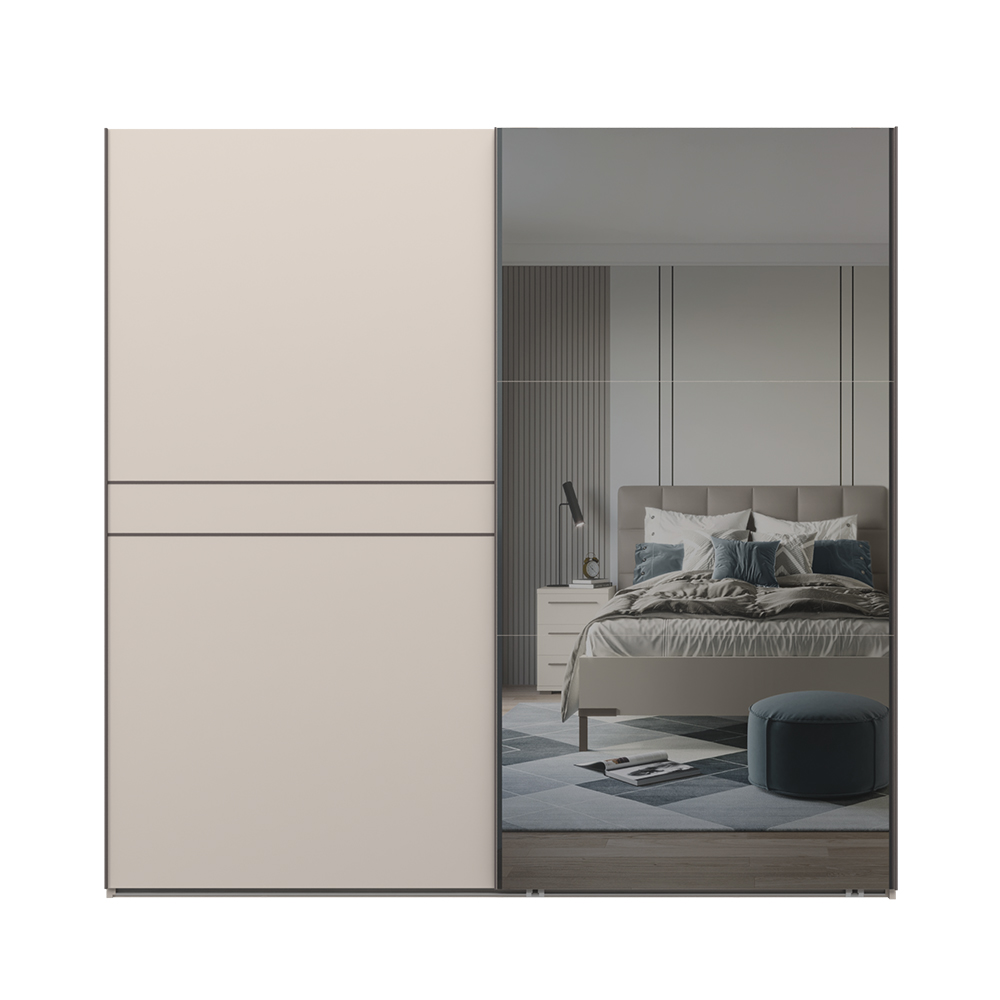Skříň OPERA v barvě Cashmere s posuvnými dveřmi a zrcadlem