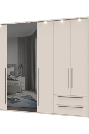 Sestava skříní OPERA s rámem a osvětlením v barvě Cashmere