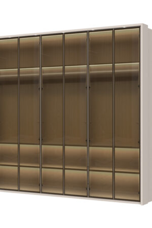 Sestava skříní OPERA s rámem a osvětlením v Cashmere barvě